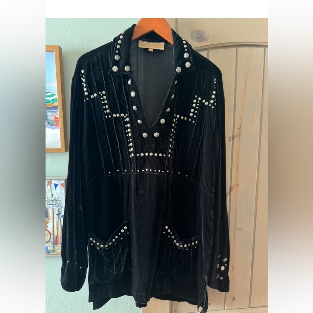 Double D Ranch Black Velvet Tunic with Silver Studs (with leggings or jeans )